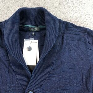 Zara Man Sweater Adult Extra Large Blue Shawl Collar Textured Knit Cardigan NEW